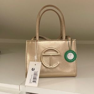 Telfar small gold shopping bag NWT